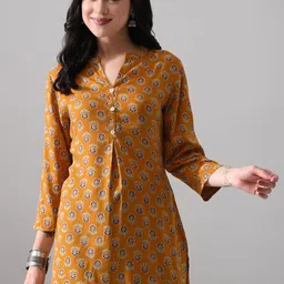 MEESAN Women Mandarin Collar Printed Embellished Ethnic Tunic-image-25