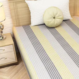 Athom Living Grey & Yellow Striped 180 TC Single Bedsheet with Pillow Covers image 5