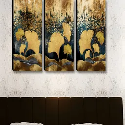 Aura Gold-Toned 3 Pieces Wood Floral and Botanical Wall Art-image-47