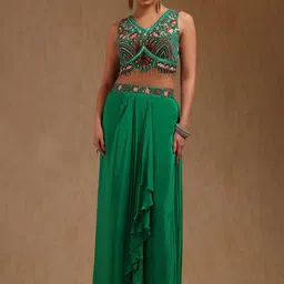 Soch Embroidered V-Neck Beads & Stones Top With Skirt & Shrug image 3