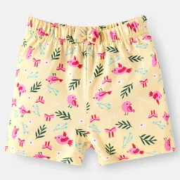 Babyhug Single Jersey Knit Mid Thigh Shorts with Polka Dots & Bird Print with Bow Applique Pack of 3 - Pink Beige & Dark Pink image 4