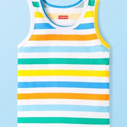 Babyhug 100% Cotton Single Jersey Knit Sleeveless Sandos With Striped & Animal Print Pack Of 3 - Green White & Yellow image 4