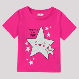 KUCHIPOO Cotton Blend Pack Of 4 Half Sleeves Baby Giraffe & Unicorn Printed Tees - Pink White Magenta & Blue image 5