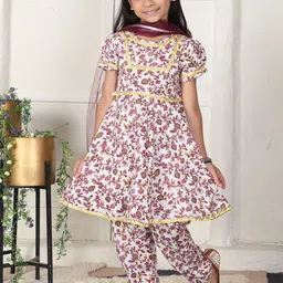 Cutiekins Girls Floral Printed Round Neck Gotta Patti A-Line Kurta With Palazzos & Dupatta image 5