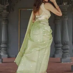 AmiFashion Embellished Zari Linen Blend Handloom Saree image 4