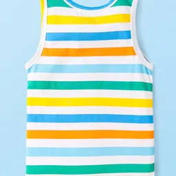 Babyhug 100% Cotton Single Jersey Knit Sleeveless Sandos With Striped & Animal Print Pack Of 3 - Green White & Yellow image 5