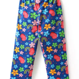 Babyhug Cotton Knit Frill Sleeves Front Open Co-Ord Night Suit with Floral Print - Blue image 5