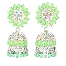 shreeji jewels Artificial Stones Studded And Beaded Studded Floral Shaped Jhumkas-picture-30