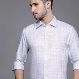 Louis Philippe Permapress Men White & Blue Classic Fit Checked Pure Cotton Wrinkle Free Formal Shirt-picture-20