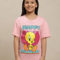 Kidsville Looney Tunes Printed Red Tshirt For Girls-picture-24