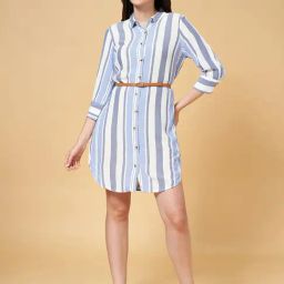 Honey by Pantaloons Blue & White Striped Shirt Dress-picture-7
