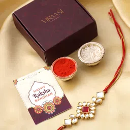 VIRAASI Men Red & Gold-Toned Kundan-Studded Rakhi-picture-13