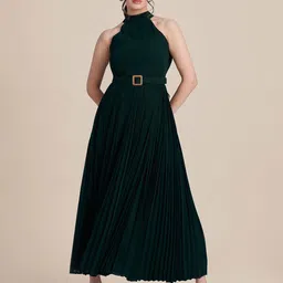 TORSHA Verdant Women Accordion Pleats Georgette Maxi Dress image 2