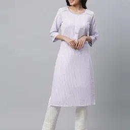 Aurelia Purple Cotton Striped Straight Kurta-image-90