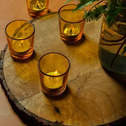 Homesake Yellow Set of 4 Glossy Votives Glass Candle Holder with T-Lights-image-83