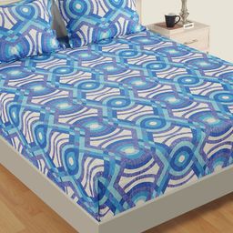 SWAYAM Blue & Off-White Abstract 160 TC Cotton 1 Extra Large Bedsheet with 2 Pillow Covers-picture-8