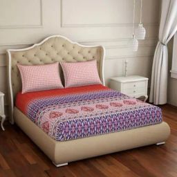 Spaces ATRIUM PLUS ECOM Red & Purple Cotton 210 TC Queen Fitted Bedsheet with 2 Pillow Covers-picture-36