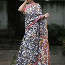 Anjaneya Sarees Grey Cotton Silk Printed Saree With Unstitched Blouse image 2