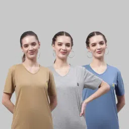 Vimal Jonney Beige & Grey Cotton Sports T-Shirt - Pack Of 3-image-23