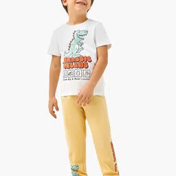Juniors by Babyshop Boys Dinosaur Printed Pure Cotton Printed T-shirt With Pyjamas-image-56