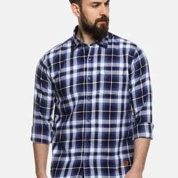 Campus Sutra Men Navy Blue & Off-White Regular Fit Checked Casual Shirt-image-95