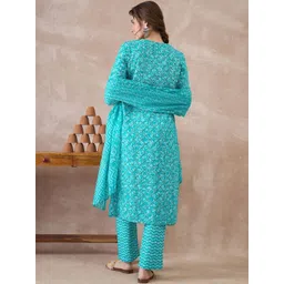 Indo Era Women Printed Regular Pure Cotton Kurta with Trousers & With Dupatta image 4