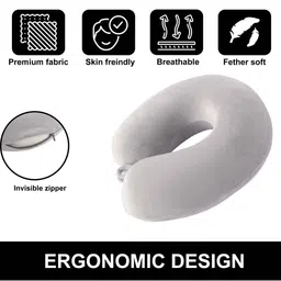 Aura Grey Memory Foam Filled Cotton Travel Pillow image 5