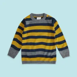 Pantaloons Baby Yellow & Navy Cotton Striped Full Sleeves Sweater-image-28