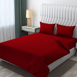 MOGNE FAB Red & Grey Striped 210 TC King Bedsheet Set 2.28 m x 2.54 m-picture-10