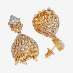 Kushal's Fashion Jewellery Gold-Plated Dome Shaped Zircon Studded Jhumkas image 4