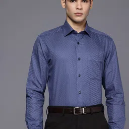 Louis Philippe Classic Fit Self Design Textured Pure Cotton Formal Shirt-image-85