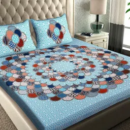 Cotton Choice White & Blue Printed Cotton 160 TC Double King Bedsheet Set 2.15 m x 2.35 m-image-25