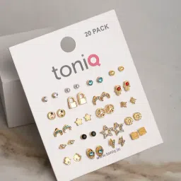 ToniQ Stylish Gold-Plated Stud Earrings For Women - Set of 20-image-54