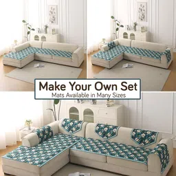 HOKIPO Pansies Teal & White Floral Printed Velvet Sofa Cover Without Arms image 3