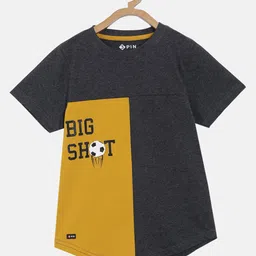 3PIN Boys Charcoal Colourblocked Round Neck T-shirt-picture-25