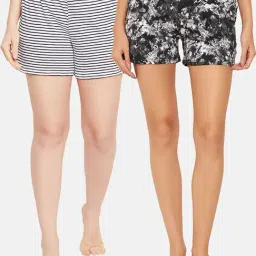 Clovia White & Black Striped Shorts - Pack of 2-picture-11