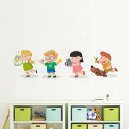 rawpockets Green & Pink Kids Playing with Animals Wall Sticker-picture-18