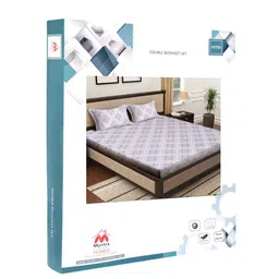 Myntra Elegant Homes White & Purple Geometric 400 TC King Bedsheet with 2 Pillow Covers image 3