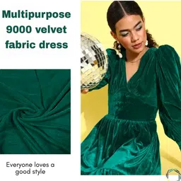shri shyam creation Multipurpose 9000 Velvet Fabric for Women's Blouse - Soft, Smooth, and Silky (Dark Green, 2 Meter) image 2