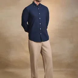 Uncluttered Closet Men Standard Fit Solid Button-Down Collar Cotton Casual Shirt image 3