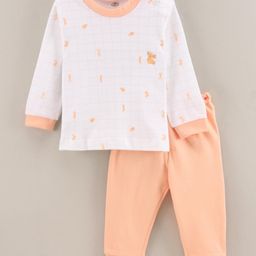 Zero Interlock Full Sleeves Top And Lounge Pants Set Rabbit Print - Orange White-picture-19