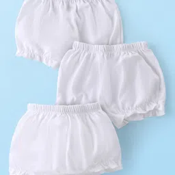 Babyhug 100% Cotton Knit Bloomer Solid Colour Pack of 3 - White-image-35