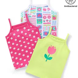 Babyhug 100% Cotton Knit Sleeveless  Antibacterial Slips with Floral Print  Pack of 3 - Multicolour-picture-29