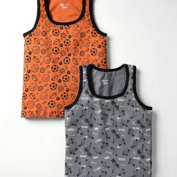 Bodycare Cotton Knit Sleeveless Vests With Baseball & Tropical Theme Print Pack Of 2 - Grey & Orange-picture-16