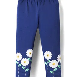 Babyhug Cotton Lycra Knit Full Length Leggings with Floral Print - Navy Blue-picture-13