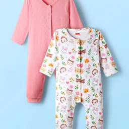 Babyhug 100% Cotton Full Sleeves Animal Printed Front Open Rompers Pack Of 2 - Multi Colour-picture-18