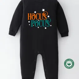 BLUSHES 100% Cotton Knit Halloween Theme Full Sleeves Hocus Pocus Text Printed Romper - Black-picture-28
