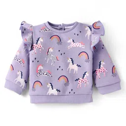 ToffyHouse Fleece Knit Full Sleeves Winter Wear Top & Lounge Pant Set with Unicorn Print - Lilac image 2