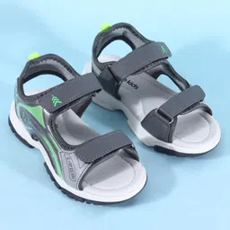 Pine Kids Sandals with Velcro Closure & Text Print - Grey image 2
