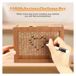 ADKD Wooden Money Piggy bank for kids & Toddlers with 1,00,000 Savings Challenge Wooden Scratch-Off Board image 2